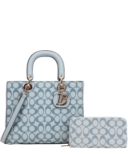 2in1 Oval Print Pattern Shoulder Bag Wallet Set DP9143 BLUE